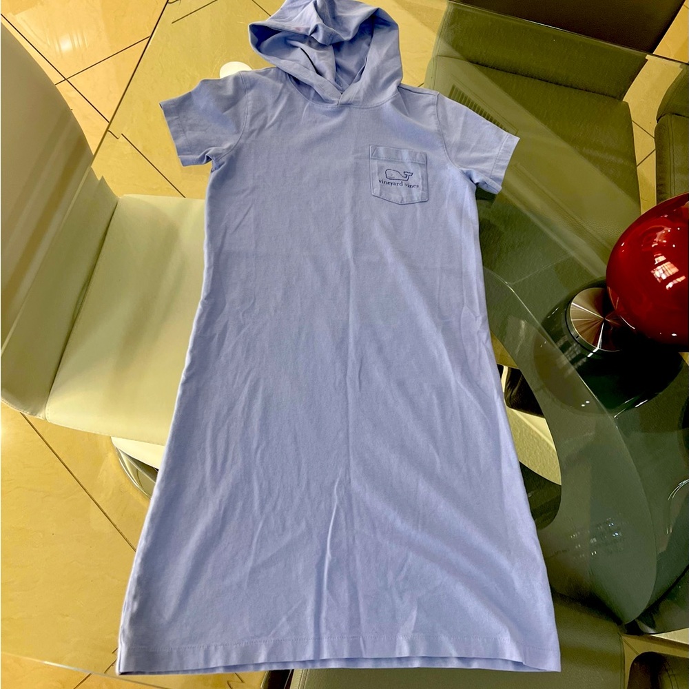 Vineyard Vines Blue Hooded Dress Girls Short Sleeve Size